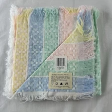 Vtg Crown Crafts Waffle Weave  Acrylic Baby Blanket Pastel Stripe NOS Candy Kiss