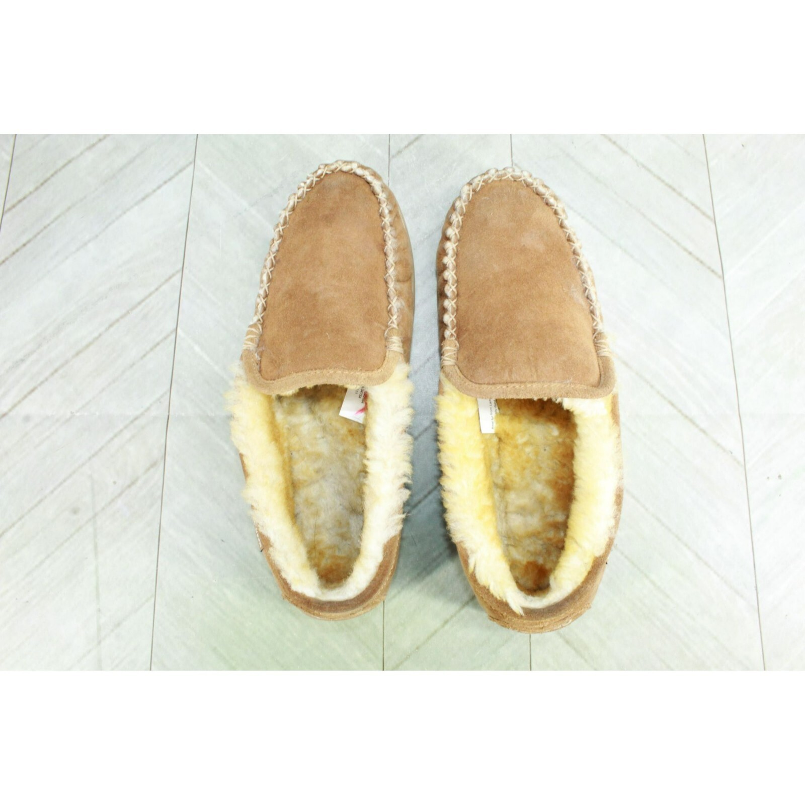 LL Bean Men's Brown Suede Wicked Good Shearling Lined Slippers