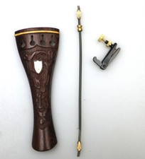 Rosewood Carved Violin Tailpiece with Tail Gut Fine tuner, inlay pearl shell