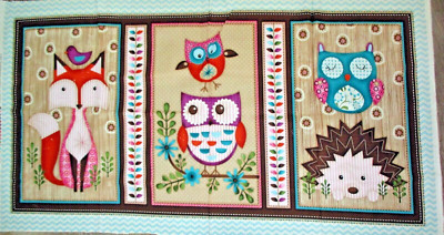 2013 Woodland Critters Panel Owl Fox Hedgehog By me -O-my for SPX 44''X 23.5''