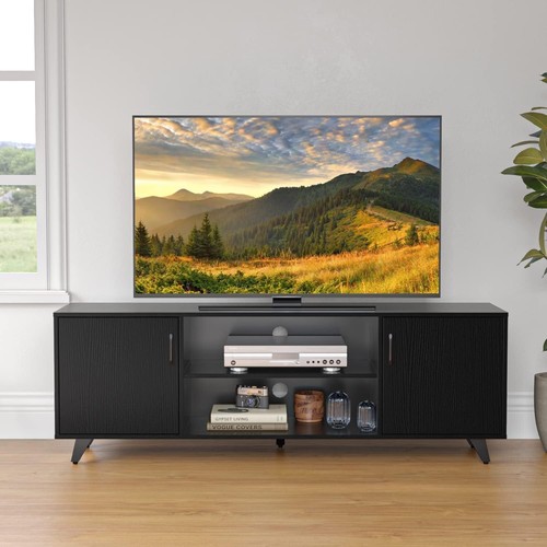 Mid Century TV Stand Entertainment Center w 2 Doors Wooden Medial Console Table