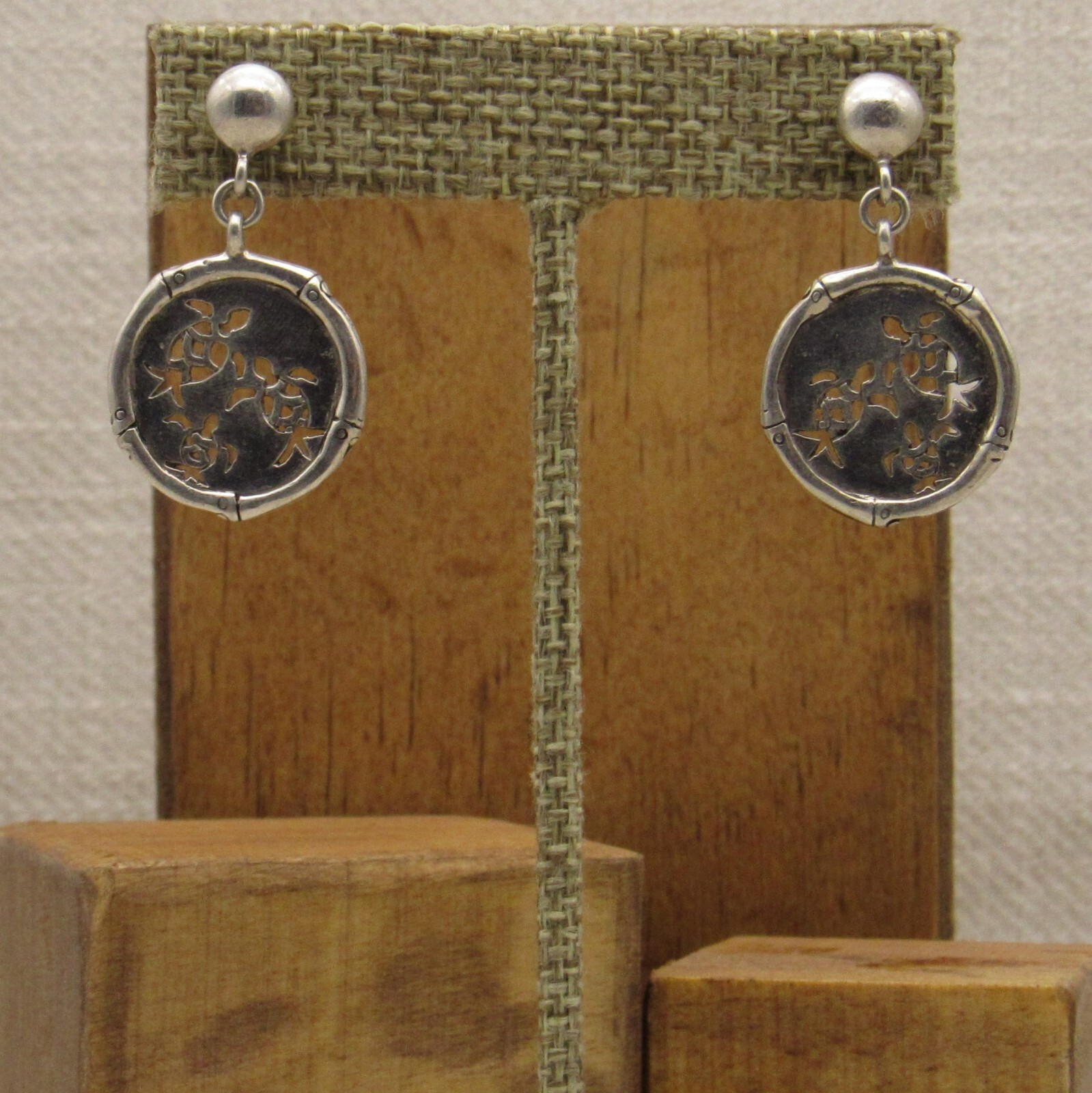 Sterling Silver Sea Turtle Dangle Post Earrings + - image 1