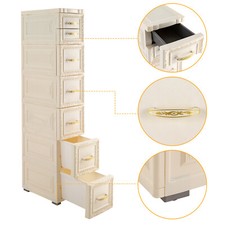 6Tier Bathroom Floor Cabinet, Vertical Storage Unit with Drawers and Casters