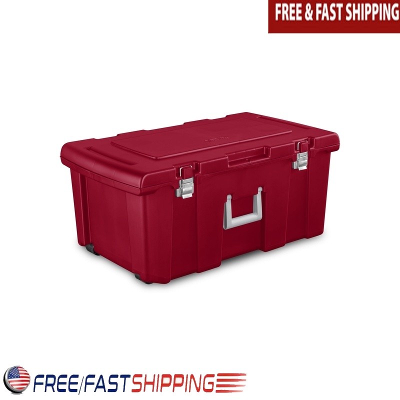 Durable Wheeled Plastic Storage Footlocker for Moving Camping Garage Organization US