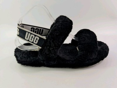 UGG Australia Oh Yeah! Schwarze Lammfell Pantoletten Sandalen UK 7 EU 40