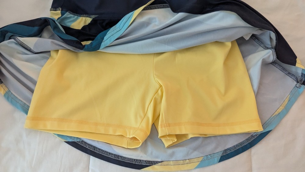 Yonex Women's Medium Tennis Skirt in Navy Turquoise Teal Yellow