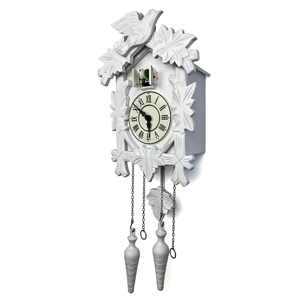 Reloj de cuco grande de madera reloj de pared hecho a mano 13x9,5 pulgadas (blanco) Foto 3 de 4