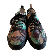 Love 83 Women's Lace-up Sneakers Anstract Turquoise Black Orange Size 9