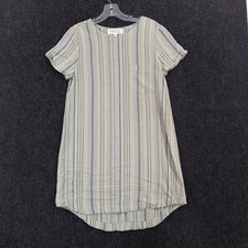 Cloth & Stone Dress Women's Small Green Striped Hi Low T Shirt Short Sleeve