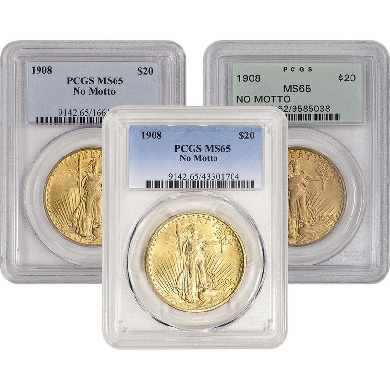 US Gold $20 Saint-Gaudens Double Eagle PCGS MS65 1908 No Motto Random Label