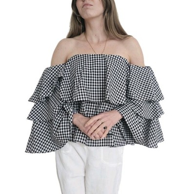 Caroline Constas 100% Baumwolle Voluminöse Bluse Top Korsett Weiß Schwarz XS Uk 6