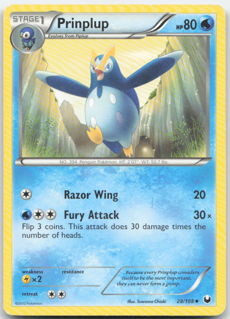 Prinplup 28/108 Uncommon Dark Explorers Pokemon Damaged