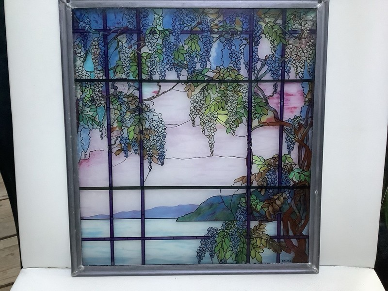 Tiffany Wisteria - View of Oyster Bay "Stained" Glass Pane,  MMA 13” X 12”