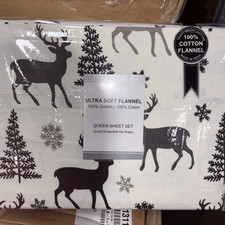 QUEEN Flannel Sheet Set 100 Cotton ULTRA Soft, WILDLIFE DESIGN OEKO-TEX