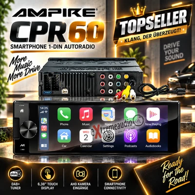 AMPIRE CPR60 Smartphone 1-DIN Autoradio Touch Display DAB+ AHD Kameraeingänge - Bild 1 von 4