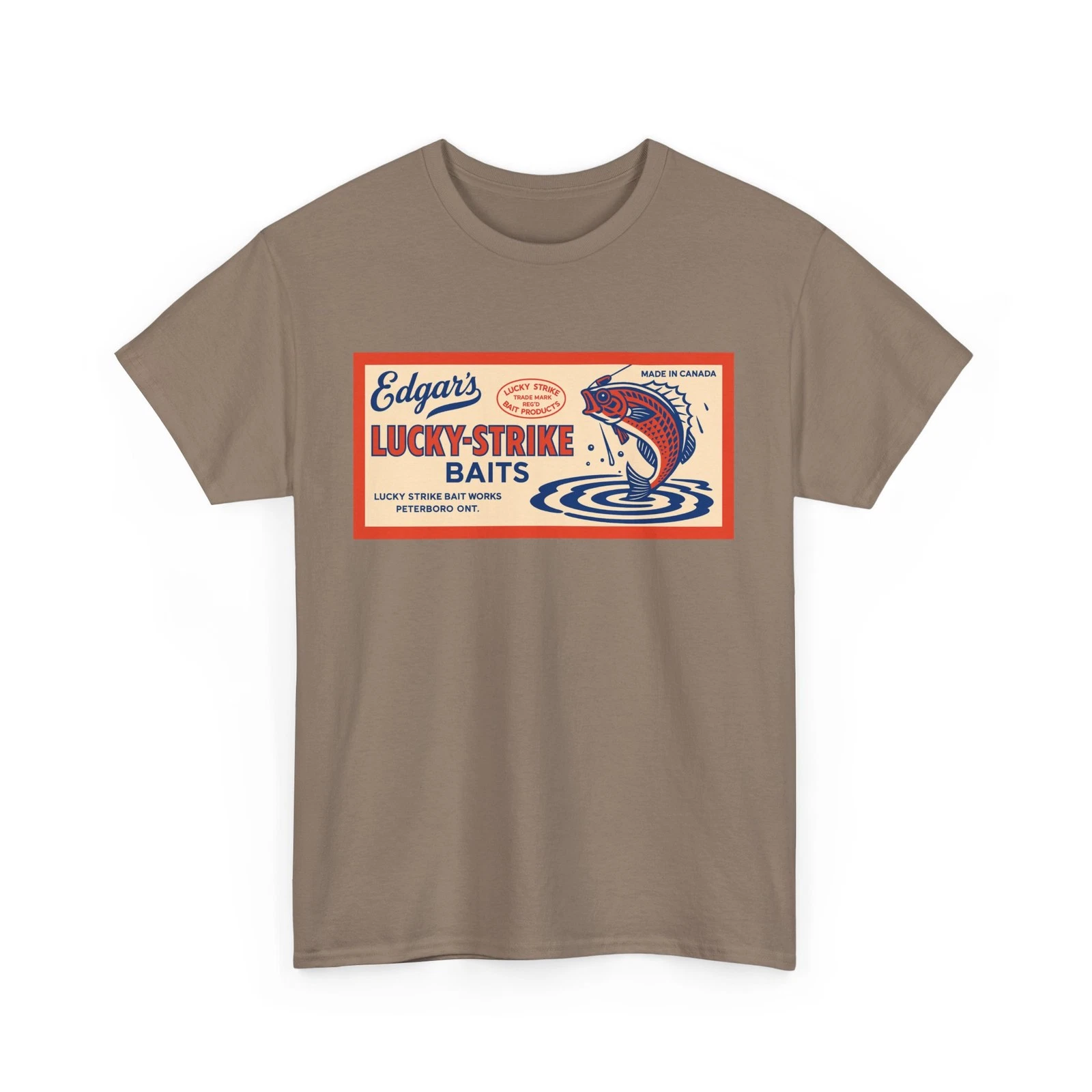 Edgar's Lucky-Strike Baits Works Vtg Peterboro ON Canada Fishing Lure T-Shirt