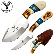 DC 017 7.25" Deer Creek 2PCS Hunting Knife Set with Leather Sheath