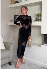 ZARA WOMAN NWT FW25 BLACK VELVET LACE DRESS  SIZES M Ref 2157/244/800