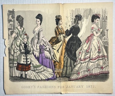 Antique Victorian Dresses Godey's Fashion January 1872 Victorian Hand Tinted