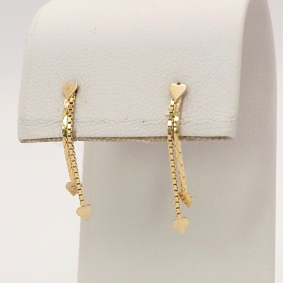 Solid 10k Gold Double Heart Dangle Stud Earrings … - image 1