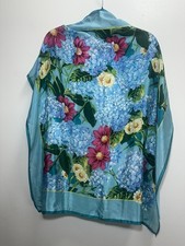 Vintage Oscar de la Renta silk Scarf Blue Floral Accessory Street 32X32 Japan