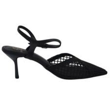 Decollete donna a punta slingback nero in tessuto intrecciato tacco sottile 5cm 