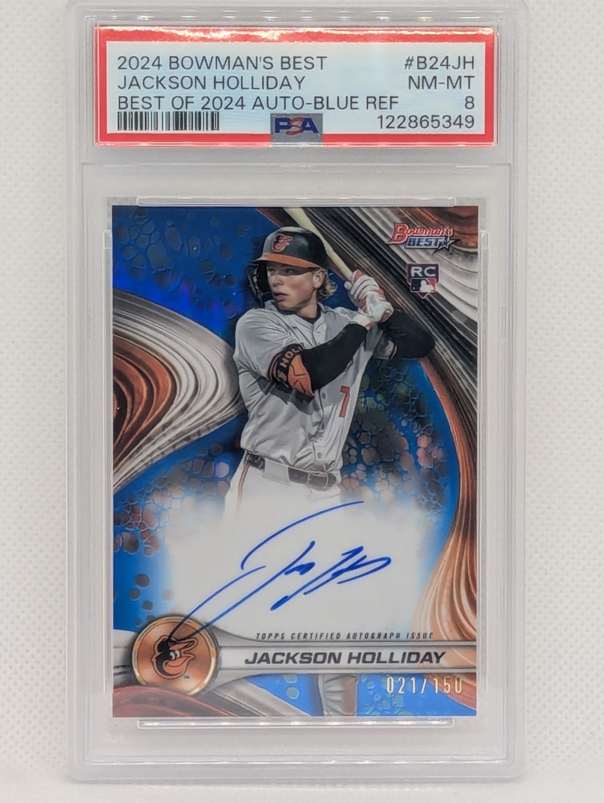 2024 Bowmans Best Jackson Holliday Blue Refractor Auto /150 Rookie #B24JH PSA 8