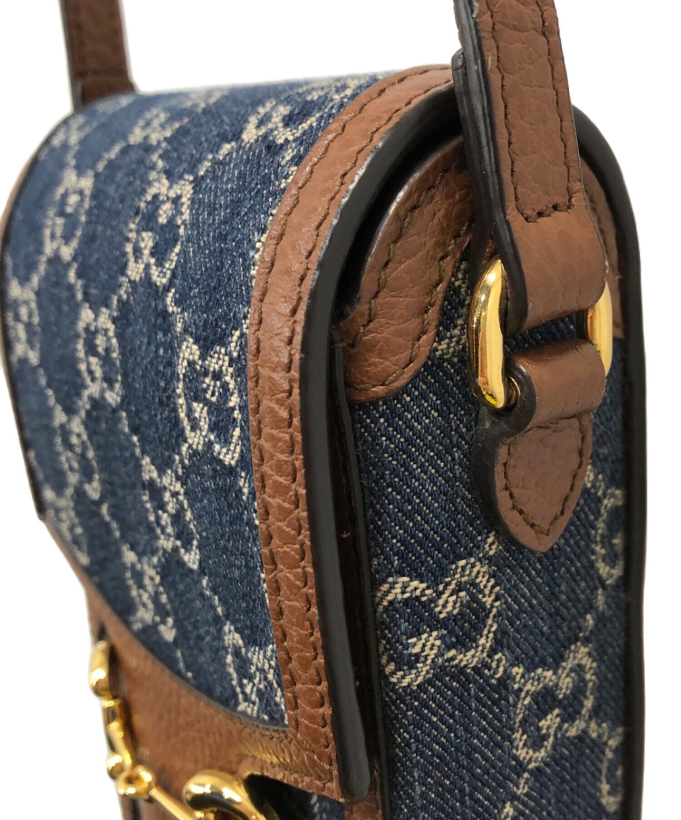 Gucci Horsebit 1955 Mini Bag Brown Blue Leather 625615 Crossbody SN2561 thumbnail 6