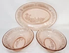 Federal Depression Glass Sharon Pink Cabbage Rose  Platter & Serving Bowls 3pc