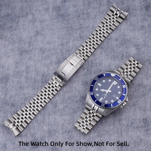 For Casio MDV-106 22mm Watch Band Steel Silver Solid Curved End Jubilee Bracelet