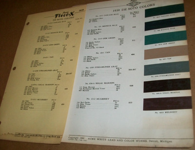1939 DeSoto De Soto car auto Acme paint chips set