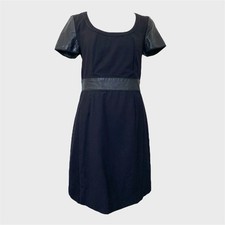 Marc Jacobs Black Leather Panel Shift Dress Panel 10 M L Zip Smart Wool