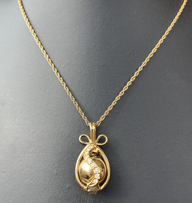 Vintage Joan Rivers Necklace Egg Shape w/ Rhinestones Gold Tone 22 inches