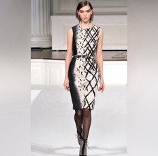 Oscar De La Renta F11 Black/Beige Embellished Ombre Sleeveless Sheath Dress sz 2