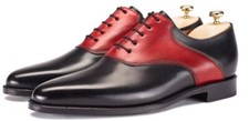 HANDMADE SHOES, MEN DRESS SHOES, MEN BLACK AND RED DRESS SHOES LACE UP OXFORD