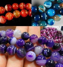 Natural 6/8/10mm Red Purple Blue Stripe Agate Onyx Gems Round Loose Beads 15''
