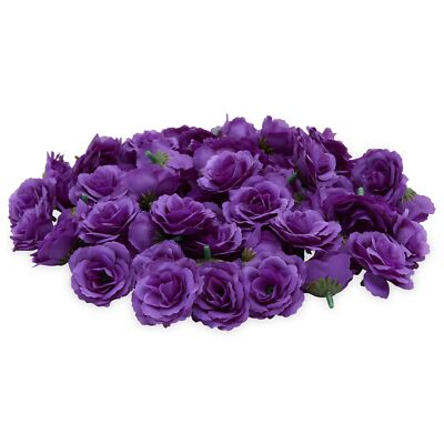 75 Pack Purple Flowers for Crafts, 2 Inch Stemless Silk Cloth Roses