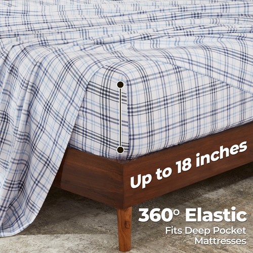 Flannel Cotton Classic Farmhouse Plaid Deep Pocket Bed Sheet Set - Picture 23 of 50