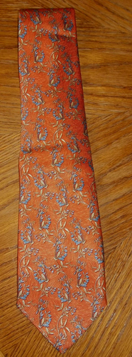 DESANTIS COLLECTION 100% Seta Silk Soie Necktie Mens Orange Tan Blue Vine SHARP - Picture 3 of 7