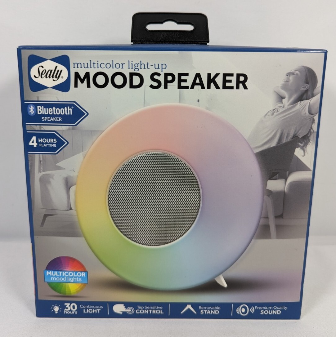 Sealy Multicolor LightUp Mood Speaker Bluetooth Removable Stand Tap
