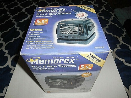 MEMOREX 5.5" BLACK & WHITE PORTABLE TELEVISION WITH AM/FM RADIO MT0500 - Picture 2 of 12