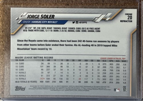 2020 Topps Chrome Jorge Soler Pink Refractor #20 Kansas City Royals - Picture 2 of 2