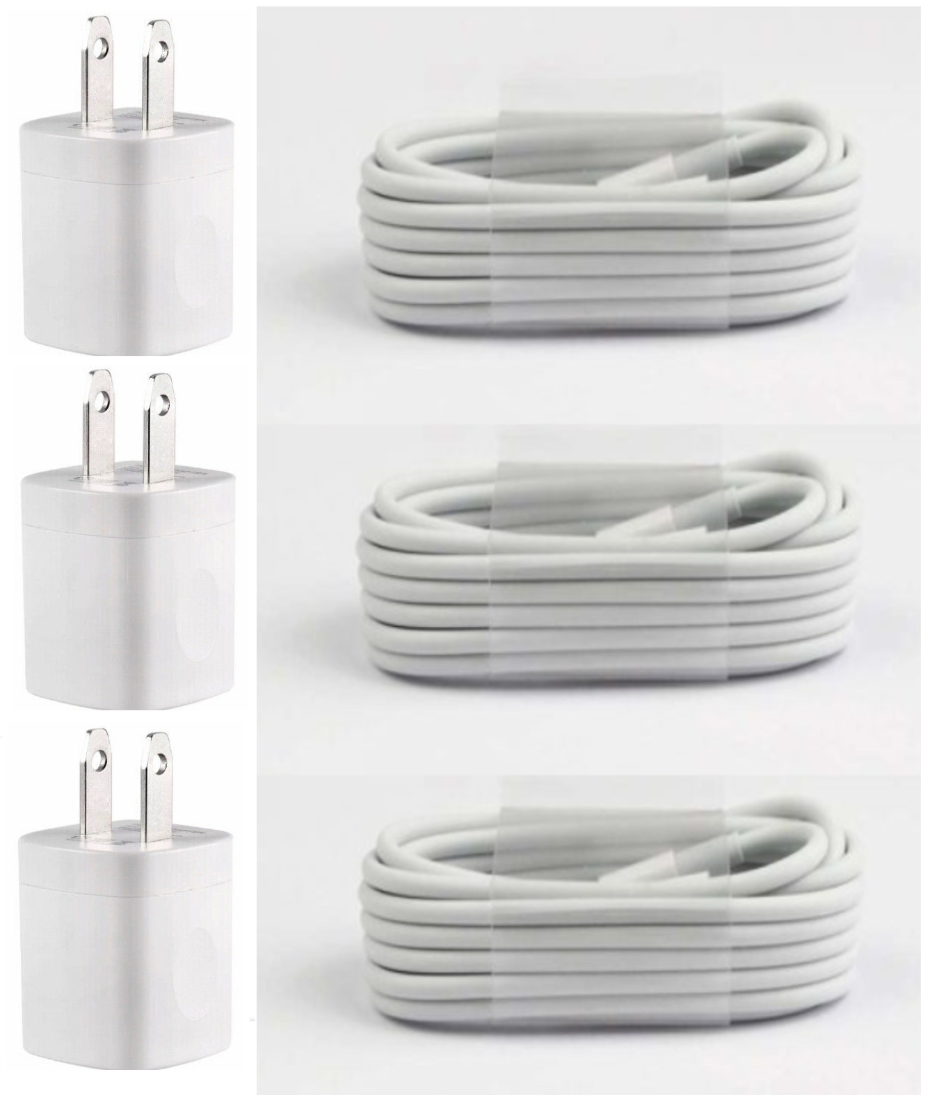 3X White Home Wall AC Charger for iPhone 5s 6 7 8 X 11 Data 
