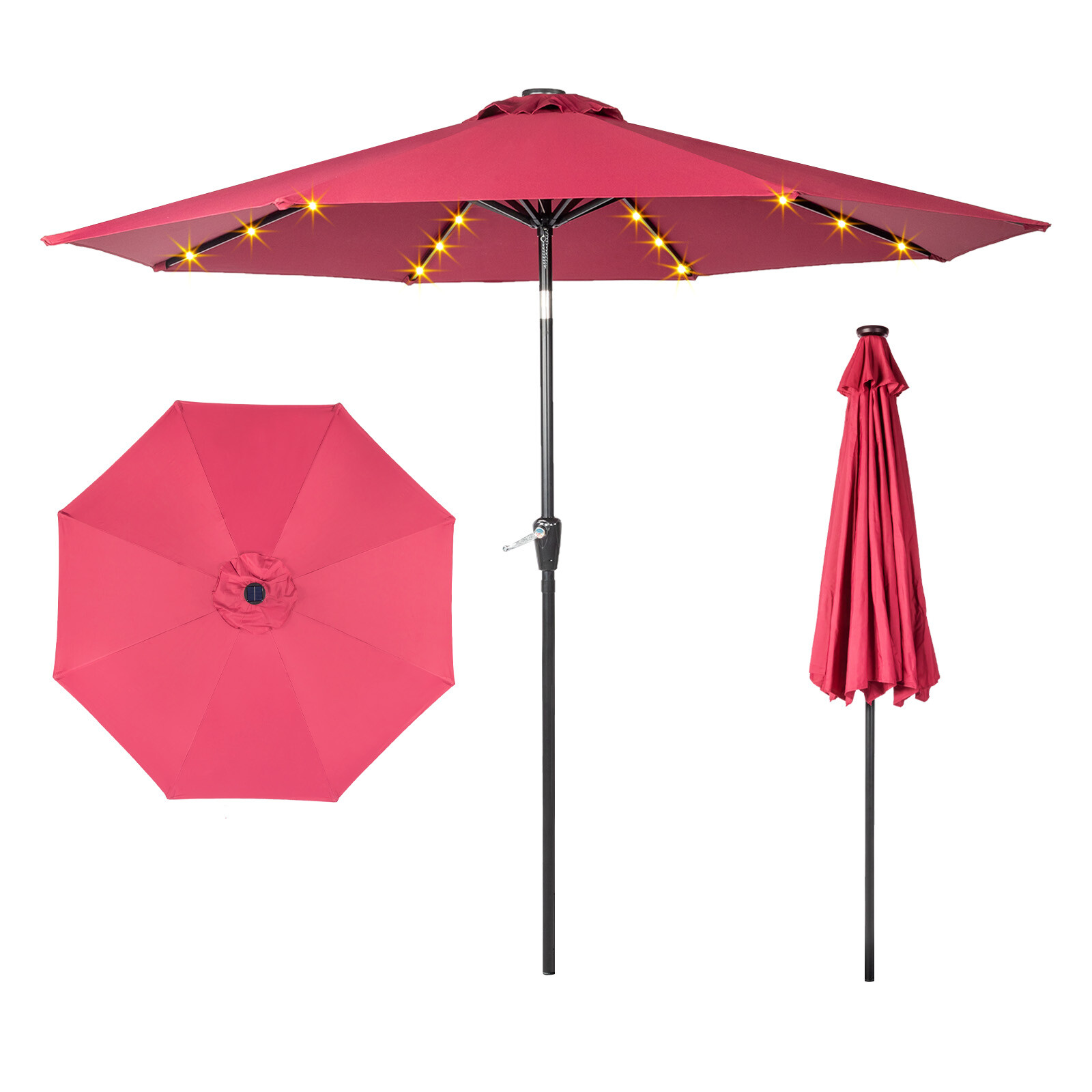 9FT Outdoor Patio Market Umbrella Led Light Waterproof with Push Button Tilt