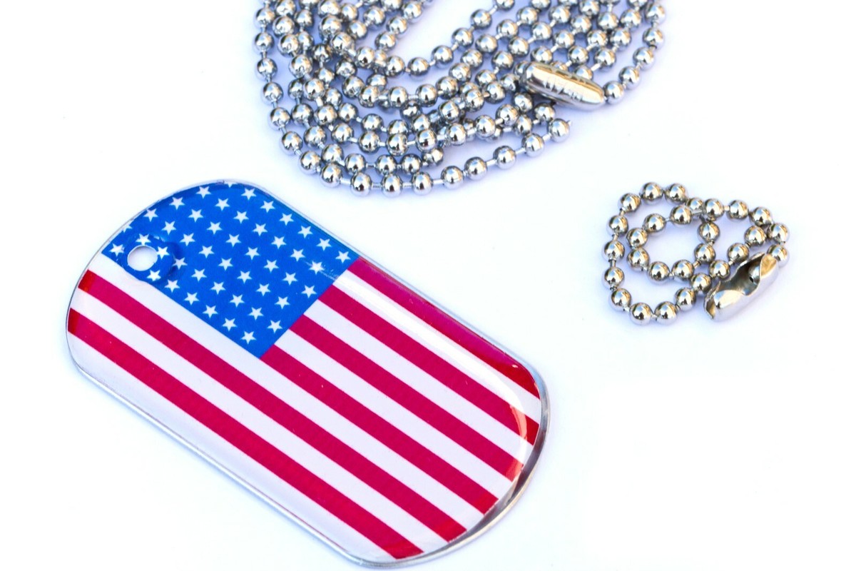 USA American Flag Color Military Style 2 Piece Dog Tag Set - Foto 7