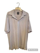Men's Foot Joy Golf Shirt. White W/ Blue Stripes. M