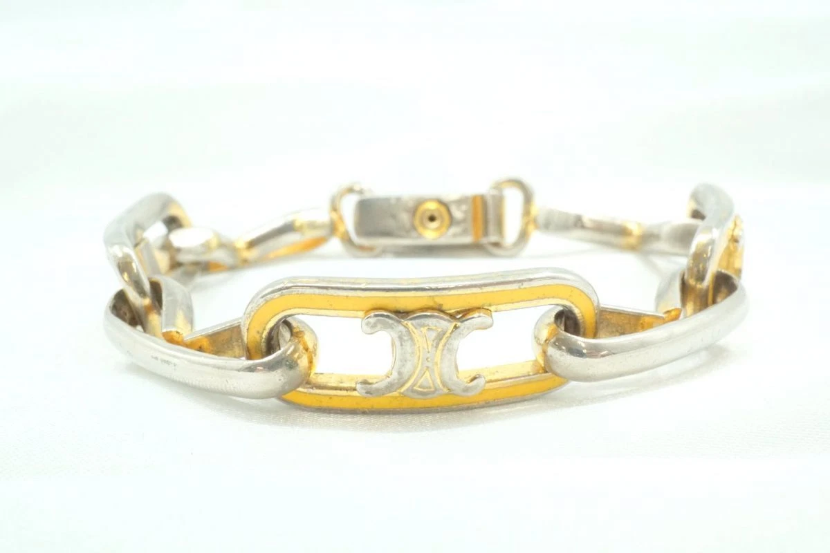 CELINE Vintage Triomphe logo Chain bracelet Accessories Gold 4671j