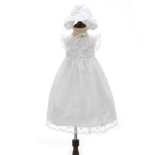 NEW White Embroidered Infant Baptism Christening Gown Dress  Hat Size 18 Months