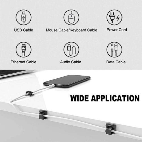 100X Adhesive Cable Clips Wire Holder Organizer Cord Organizer - Afbeelding 7 van 14
