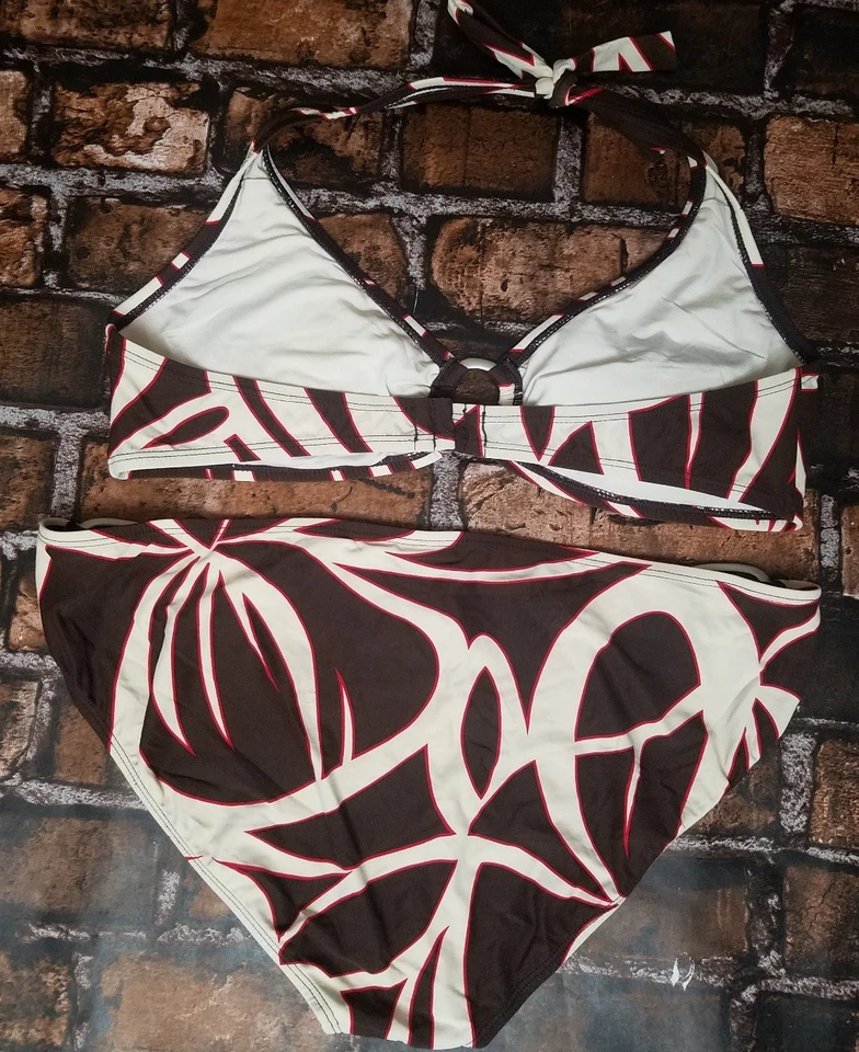 Traje de baño bikini Jantzen para mujer 2 piezas talla 14 halter top marrón rojo crema anillo Foto 2 de 4